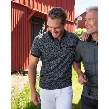 Pánské tričko HAJO PÁNSKÁ POLOKOŠILE S KVĚTINOVÝM ŽAKÁROVÝM VZOREM-ŠEDOČERNÁ XXL