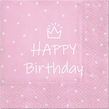 Papírový ubrousek Ubrousky Paw Happy Birthday růžové 33x33 cm 20 kusů