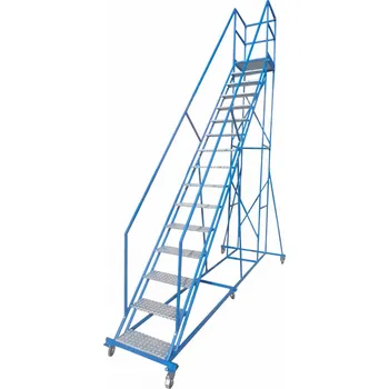 Žebřík Pojízdný žebřík s plošinou, výška 4 m, 15 + 1 příček