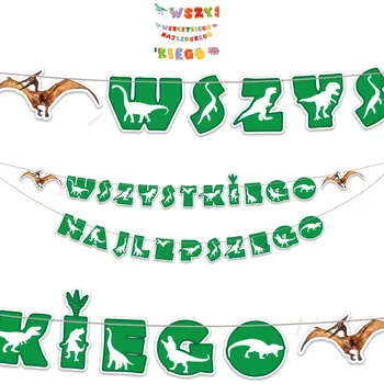GIRLANDA s Dinosaury DINO závěsná dekorace na narozeniny - VŠE NEJLEPŠÍMU