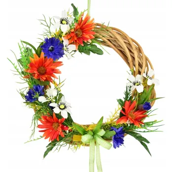 Věnec Letní proutěný věneček s oranžovými kopretinami Ø25 cm