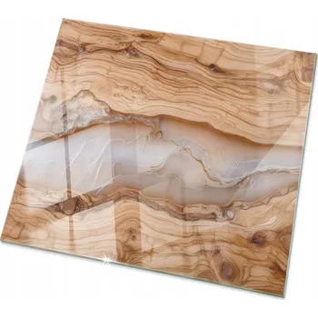 Konferenční stolek Čtvercová Deska z Tvrzeného Skla s Dřevěnými Akcenty a Pryskyřicí 60x60 cm