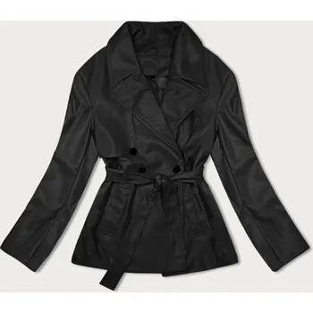 Dámský kabát Černý krátký trenčkot z ekologické kůže J Style (11Z8102) odstíny černé L (40)