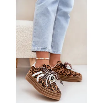 Dámské tenisky Boto Dámské tenisky na platformě s ozdobami v panterovém vzoru hnědé Vinness Boto hnědá 3280272