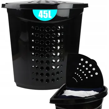 Koš na prádlo Rohový koš na prádlo VIKING 45 l černý s víkem na špinavé prádlo