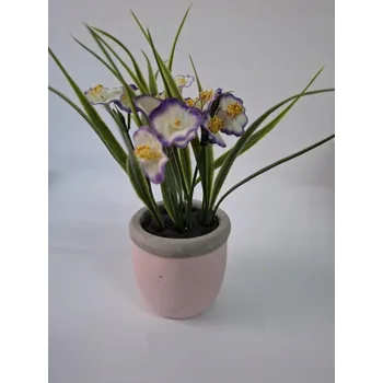 umělá květina Jarní letní květ ŠAFRÁN Fialka v keramickém květináči 20 cm