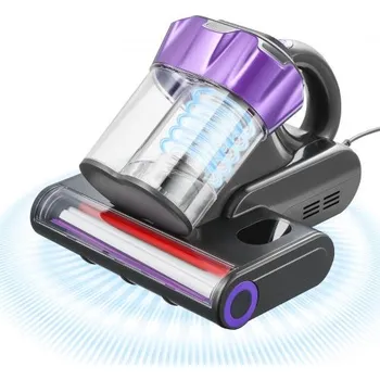 Vysavač Vysavač na matrace VEVOR, 550W vysavač na postele s výkonným sacím tlakem 18 kPa a dvojitou nádobou na prach, HEPA filtrem a topením, ultrazvukovou technologií a čisticími světly, ruční na postel a pohovku, s kabelem, šedý
