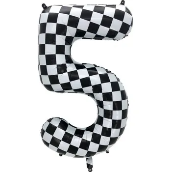 Balónek Fóliový balónek Číslice "5" Šachovnice Závodní (100 cm)