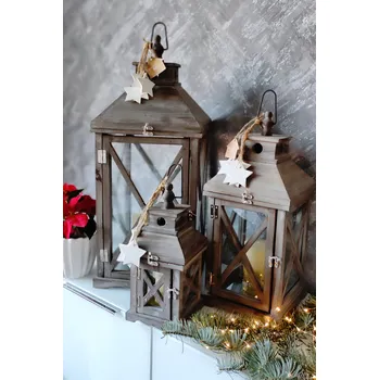 Lucerna Lucerna dřevěná domeček s hvězdami - set 3ks KřídlAndělů