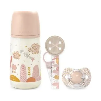 dudlíky Suavinex Dreams Sada Láhev 270 ml + Dudlík fyziologický 0 - 6 m + Klip - Růžová