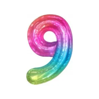 Balónek Foliový balónek číslice barevný 9 DEVÍTKA helium 100 cm DUHOVÁ PÁRTY