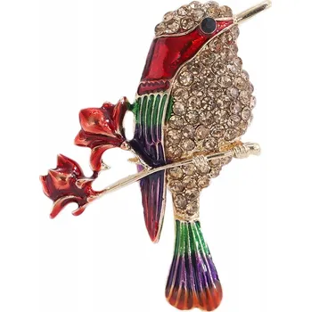 Brož Brož PINETS s modrým ptáčkem a květinami Zirkony