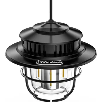 Stojací lampa Kempingová závěsná lampa s výdrží až 95 hodin, 4400mAh, 4 REŽIMY, teplé RETRO světlo
