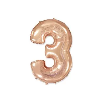 Balónek Fóliový balónek Číslice "3" Flexmetal, růžové zlato (100 cm)