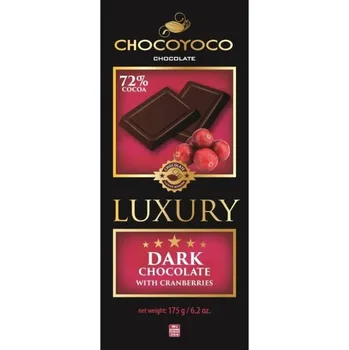 Čokoláda LUXURY Hořká čokoláda 72% s brusinkami 175g
