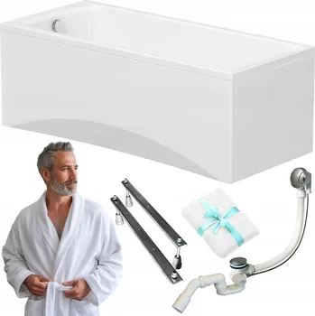Vana Obdélníková vana Cersanit Korat 180x80 + bílý panel, sifon, nožičky, držák na ručník