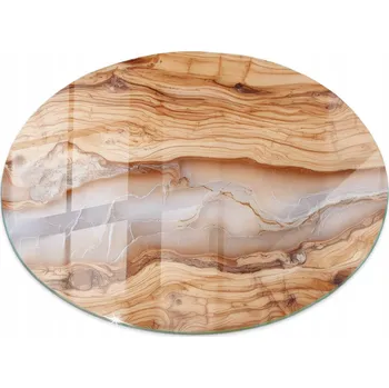 Konferenční stolek Kulatý Deska z Tvrzeného Skla, Dřevo s Pryskyřicovými Akcenty, průměr 70 cm