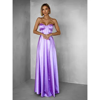 Dámské šaty Fialové dlouhé saténové šaty GYBRAL s korzetem Velikost: ONESIZE