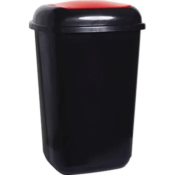 Odpadkový koš Plastový odpadkový koš QUATRO s červeným víkem, 28 litrů