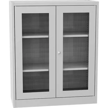 Skříňka na nářadí Univerzální skříň, 2 PROSKLENÉ dveře, 2 police (1150 x 950 x 400 mm) 46 kg ŠEDÁ