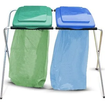 Odpadkový koš Skládací stojan na pytle - objem 2x 120 l (zelené/modré víko)