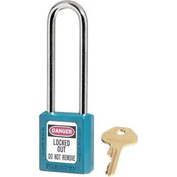 Visací zámek Bezpečnostní visací zámek - systém generálního klíče, prodloužený oblouk - světle modrý