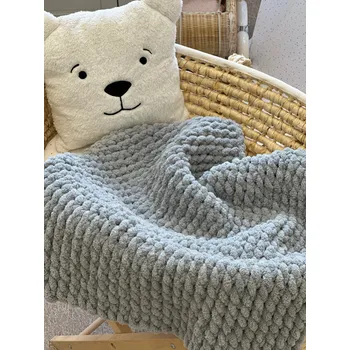 Dětská deka Háčkovaná puffy deka - šedá