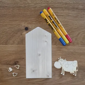 kreativní sada Dřevěný domeček a kravička - polotovar k dotvoření