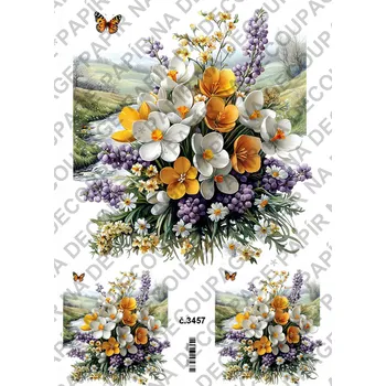 Umělecký papír Rýžový a soft papír na decoupage - Kytice jarní s pozadím - KB03457 Materiál: Soft, Rozměr: A4