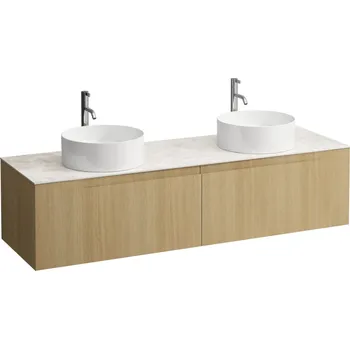 Nábytek LAUFEN ARUN - zásuvkový element 1600, se 2 zásuvkami, s výřezem vlevo a vpravo, s vrchní deskou Botticino Crema vč. otvoru pro baterii, H4171491512501