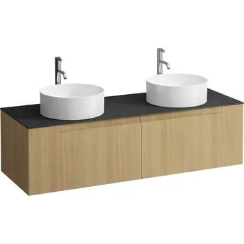 Koupelnový nábytek LAUFEN ARUN - zásuvkový element 1400, se 2 zásuvkami, s výřezem vlevo a vpravo, s vrchní deskou Ardesia Nera vč. otvoru pro baterii, H4151391512501