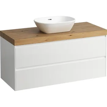 Koupelnový nábytek LAUFEN LANI - modulární sestava 1200, umyvadlová deska 65 mm (.267 divoký dub), s výřezem uprostřed, se 2 zásuvkami, H4065711122601