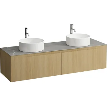 Nábytek LAUFEN ARUN - zásuvkový element 1600, se 2 zásuvkami, s výřezem vlevo a vpravo, s vrchní deskou Piasentina Grigio vč. otvoru pro baterii, H4161491512501