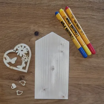 kreativní sada Dřevěný domeček a zdobené srdíčko - polotovar k dotvoření
