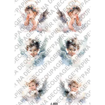 Umělecký papír Rýžový a soft papír na decoupage - Andílek, cherubínek - KB0866 Materiál: Soft, Rozměr: A4