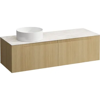 Koupelnový nábytek LAUFEN ARUN - zásuvkový element 1400, se 2 zásuvkami, s výřezem vlevo, s vrchní deskou Botticino Crema, H4171321512501