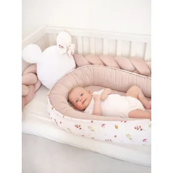 Hnízdečko pro miminko Oboustranné hnízdečko pro miminko - pudrové s lístečky