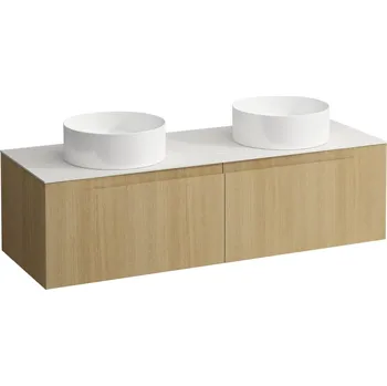 Koupelnový nábytek LAUFEN ARUN - zásuvkový element 1400, se 2 zásuvkami, s výřezem vlevo a vpravo, s vrchní deskou Ardesia Bianca, H4141341512501