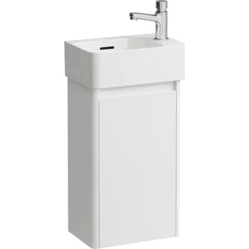 LAUFEN umývátko VAL H815280 se skříňkou BASE 2.0 H411342, 1 dvířka, závěsy dveří vpravo. Lze instalovat standardní nebo prostorově úsporný sifon H894250., H8612802601061, s 1 otvorem pro baterii vpravo