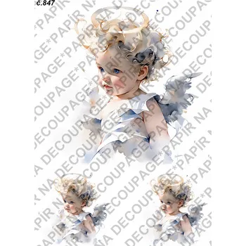 Umělecký papír Rýžový a soft papír na decoupage - Andílek, cherubínek - KB0847 Materiál: Soft, Rozměr: A4
