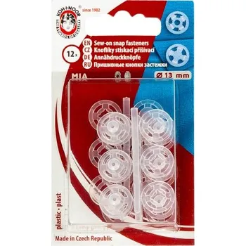 Knoflík Bellatex Knoflík stiskací přišívací Transparentní