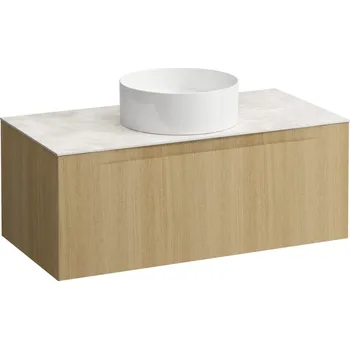 Koupelnový nábytek LAUFEN ARUN - zásuvkový element 1000, s jednou zásuvkou, s výřezem uprostřed, s vrchní deskou Botticino Crema, H4171111512501