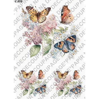 Výtvarný papír Rýžový a soft papír na decoupage - Motýli - KB0859 Materiál: Rýžový papír, Rozměr: A4