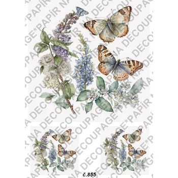 Umělecký papír Rýžový a soft papír na decoupage - Motýli - KB0855 Materiál: Soft, Rozměr: A4