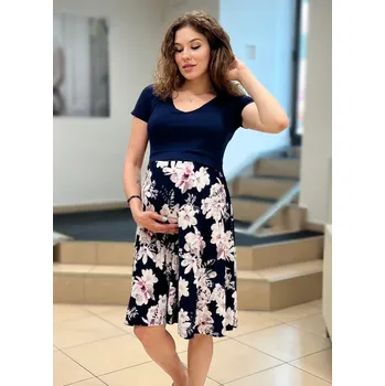 Těhotenské šaty Mama L'amour Těhotenské a kojící šaty 3v1 Claire modré s bílými květy Velikost: XS