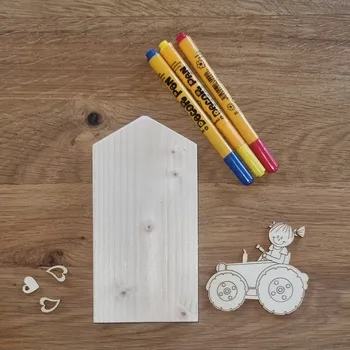 kreativní sada Dřevěný domeček, holka a traktor - polotovar k dotvoření