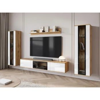 Obývací stěna Nábytek do obývacího pokoje Hedvis, Barva: wotan / bílý lesk, Osvětlení: bez osvětlení MIRJAN 5903211421181