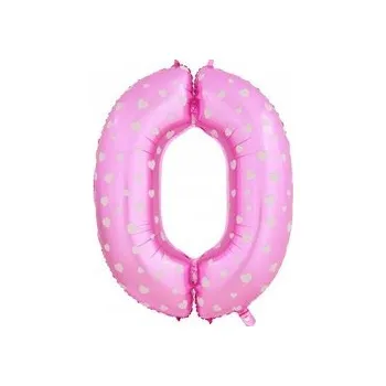 Balónek Fóliový Balónek Číslice "0" Růžový se Srdíčka (100 cm)
