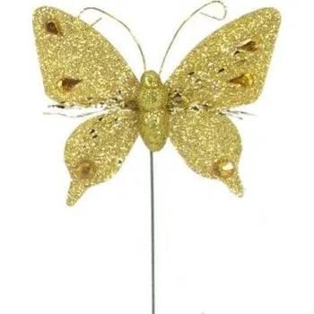Zápich - dekorační motýl 8cm,. zlatá