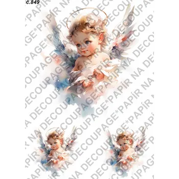 Umělecký papír Rýžový a soft papír na decoupage - Andílek, cherubínek - KB0849 Materiál: Soft, Rozměr: A4